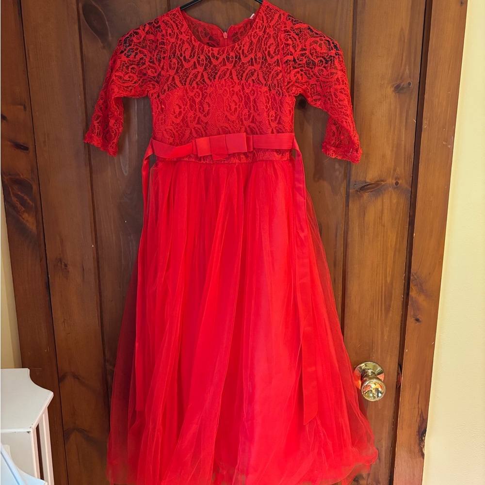 Elegant Red Lace Kids Dress